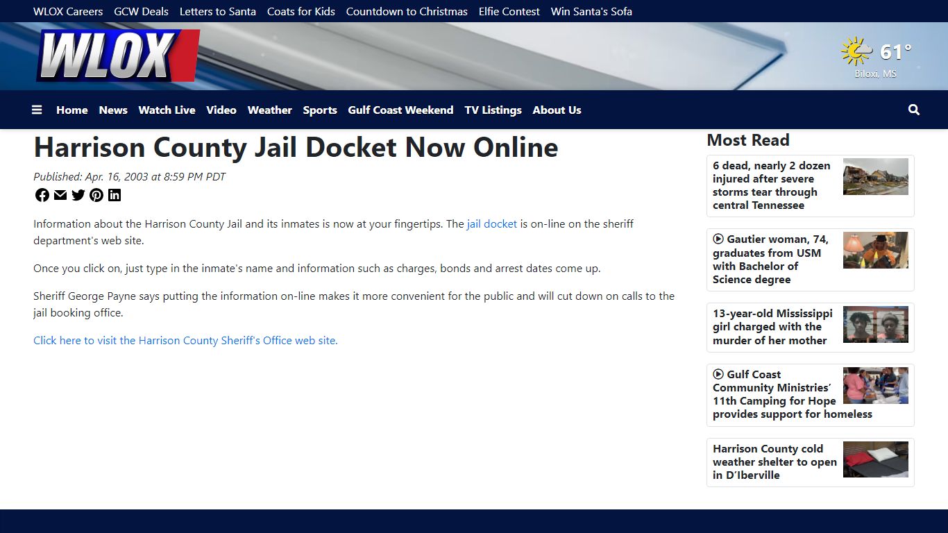 Harrison County Jail Docket Now Online - WLOX